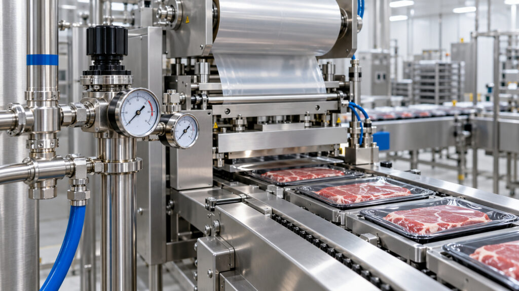 Línea de envasado de carne en atmósfera modificada con nitrógeno E941